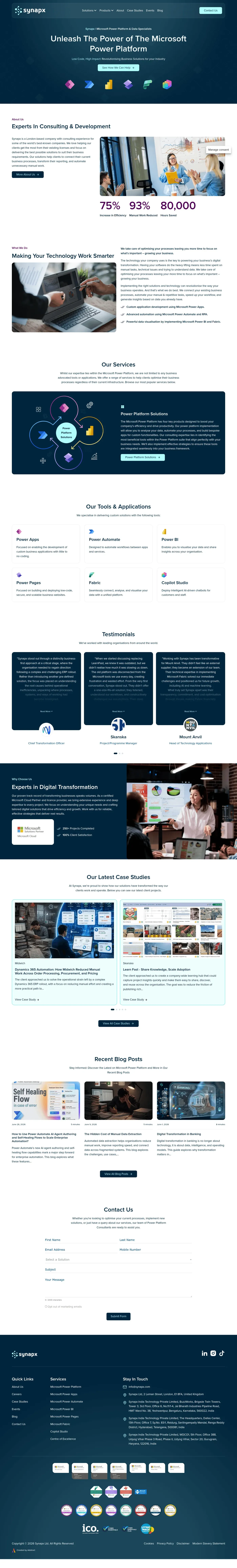 Synapx Microsoft Power Platform consultancy website homepage