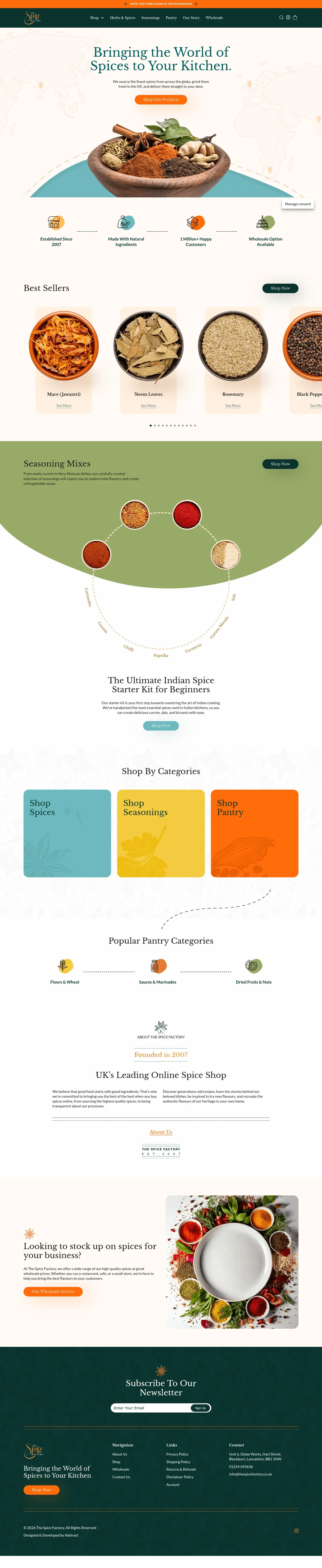 The Spice Factory spices and seasonings website homepage